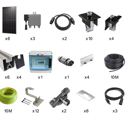 Kit solaire complet pour toiture inclinée en tuiles, puissance de 2610 Wc monofacial All Black, comprenant micro-onduleurs Deye, supports, coffret de protection et câbles. Idéal pour une installation rapide, performante et esthétique. - Anysolars 
