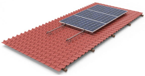 Solar mounting system on tiled roof - kit for 4 portrait panels